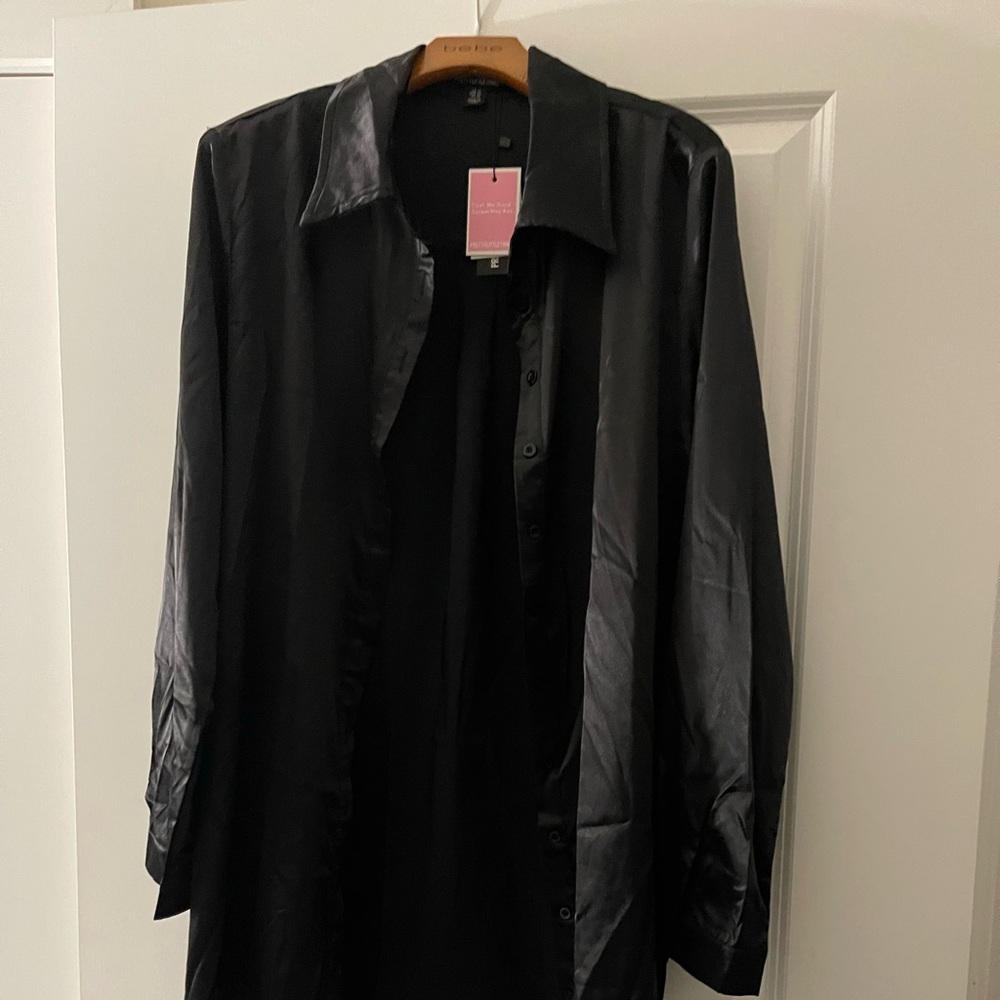 Black Satin Shirt Dress